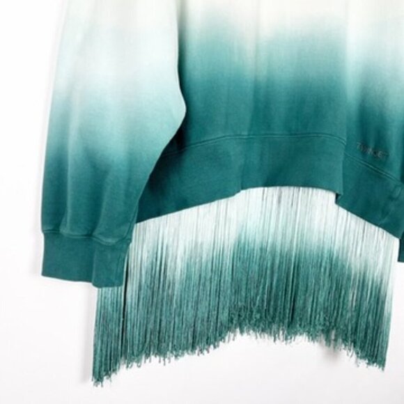 Twinset Milano Sweatshirt Womens XXL Green Ombre Tie-Dye Fringed Top Boho - Picture 6 of 16